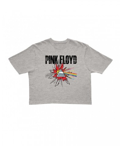 Pink Floyd Ladies' Crop Tee | Pop Art Prism Distressed Crop T-shirt $9.16 Shirts