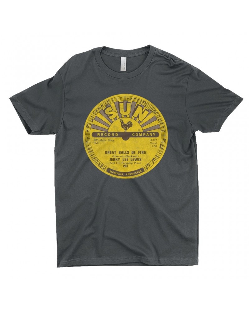 Jerry Lee Lewis T-Shirt | Great Balls Of Fire Record Label Distressed Shirt $8.73 Shirts