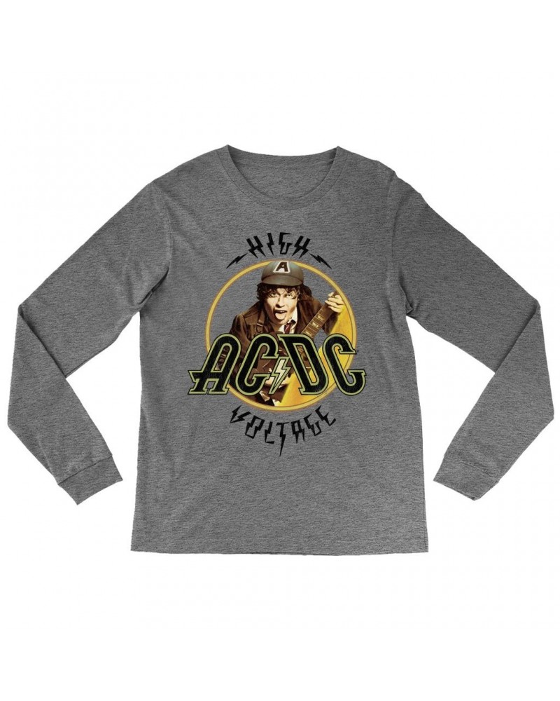 AC/DC Heather Long Sleeve Shirt | High Voltage Album Design Distressed Shirt $14.68 Shirts