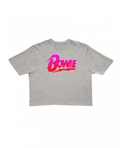 David Bowie Ladies' Crop Tee | Pink and Red Bowie Logo Crop T-shirt $8.09 Shirts