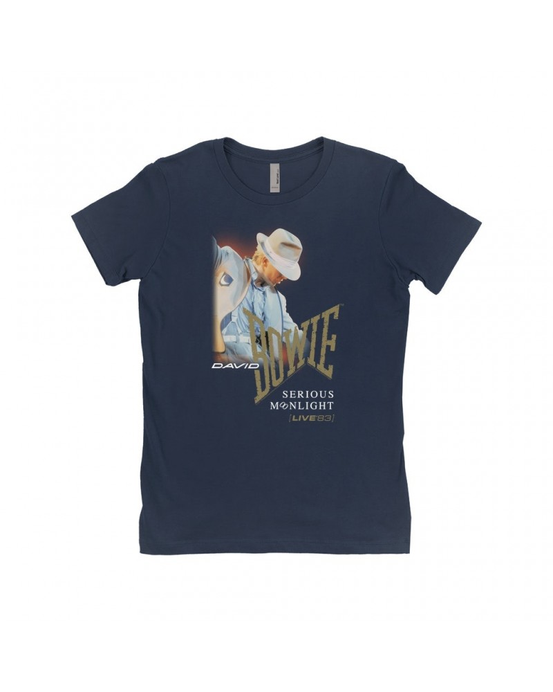 David Bowie Ladies' Boyfriend T-Shirt | 1983 Serious Moonlight Tour Image Design Shirt $9.73 Shirts